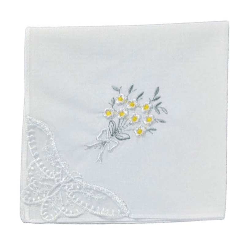 Monogrammed Handkerchief - 착색된 꽃 수를 놓은 면 손수건