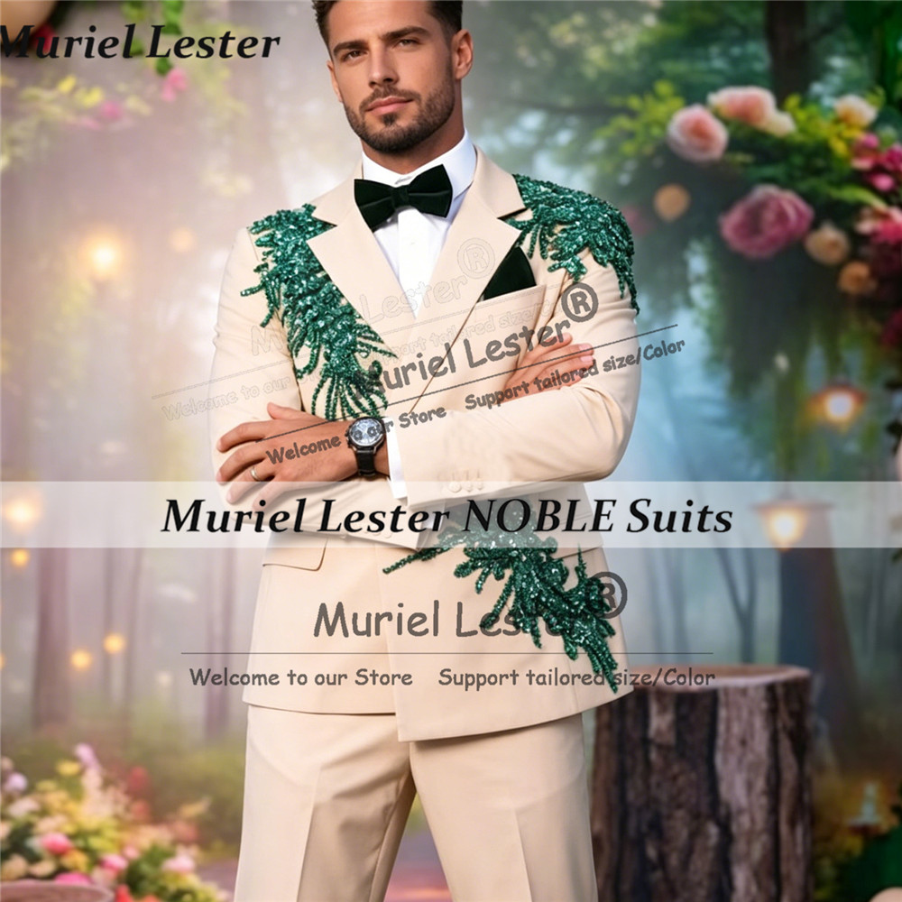 Unique Men'S Formal Wear - 맞춤형 라인스톤 비즈 장식 웨딩 남성