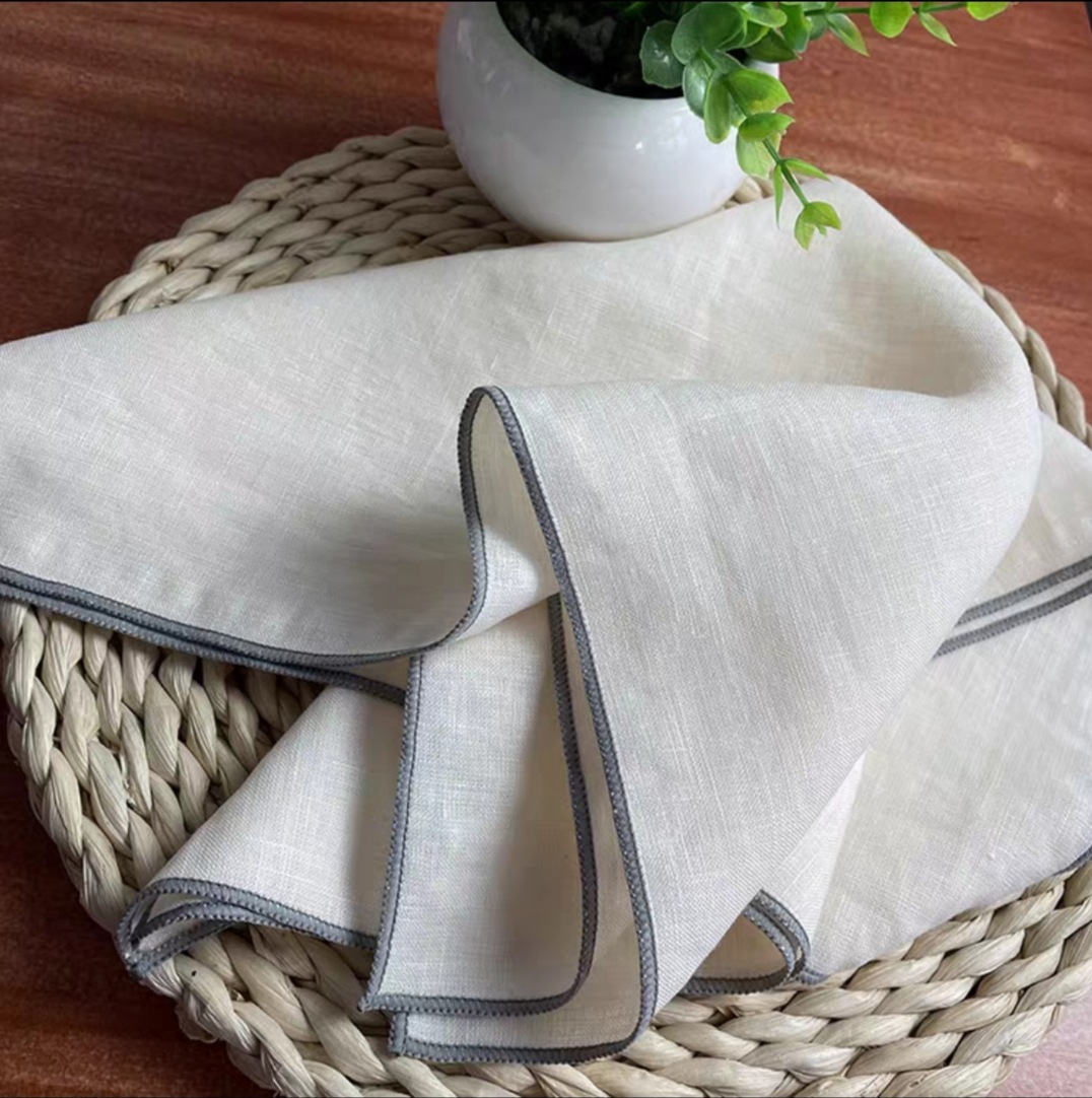 Monogrammed Handkerchief - 6PCS 그레이 락 엣지 천연 100%