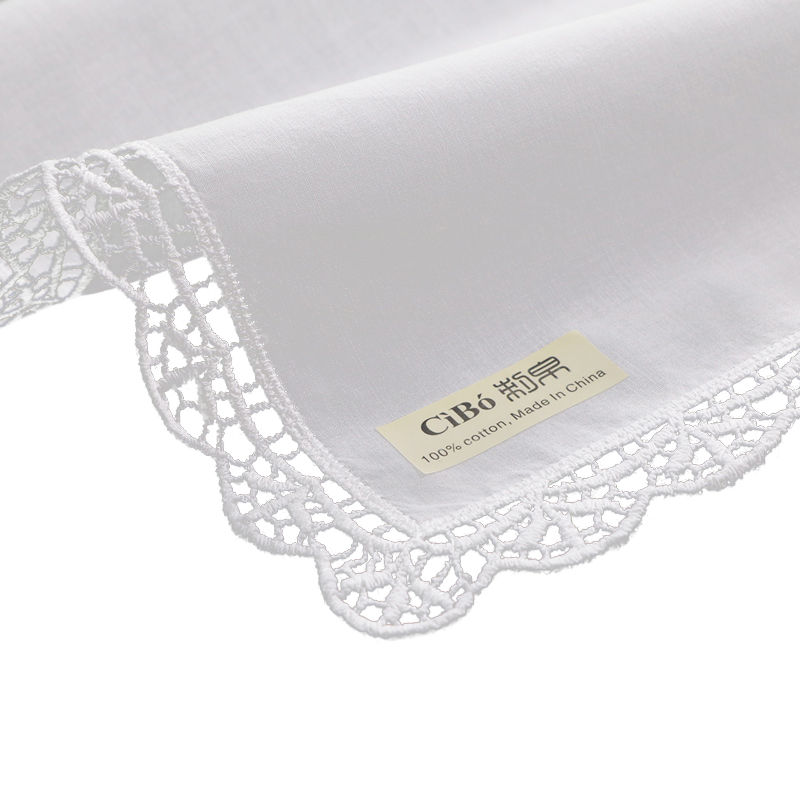 Monogrammed Handkerchief - D003 화이트 100% 면 100개 레이스