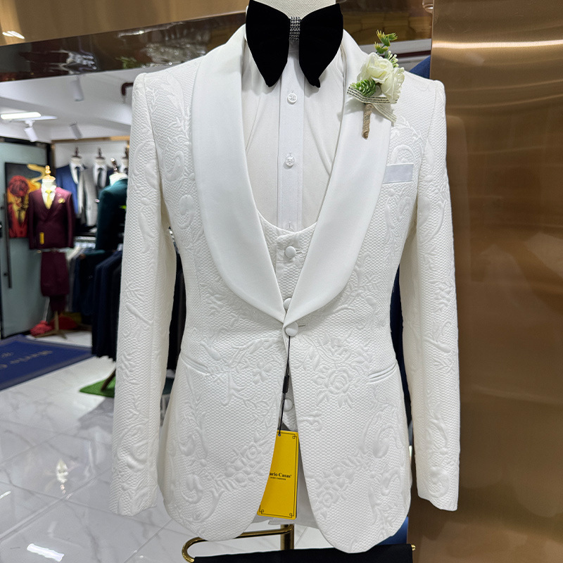 Formal Wear For Men In Wedding - 남성 웨딩 정장 화이트 3피스 세트