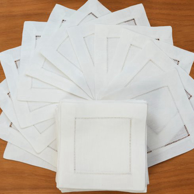 Monogrammed Handkerchief - 12 조각 칵테일 냅킨 화이트 헴