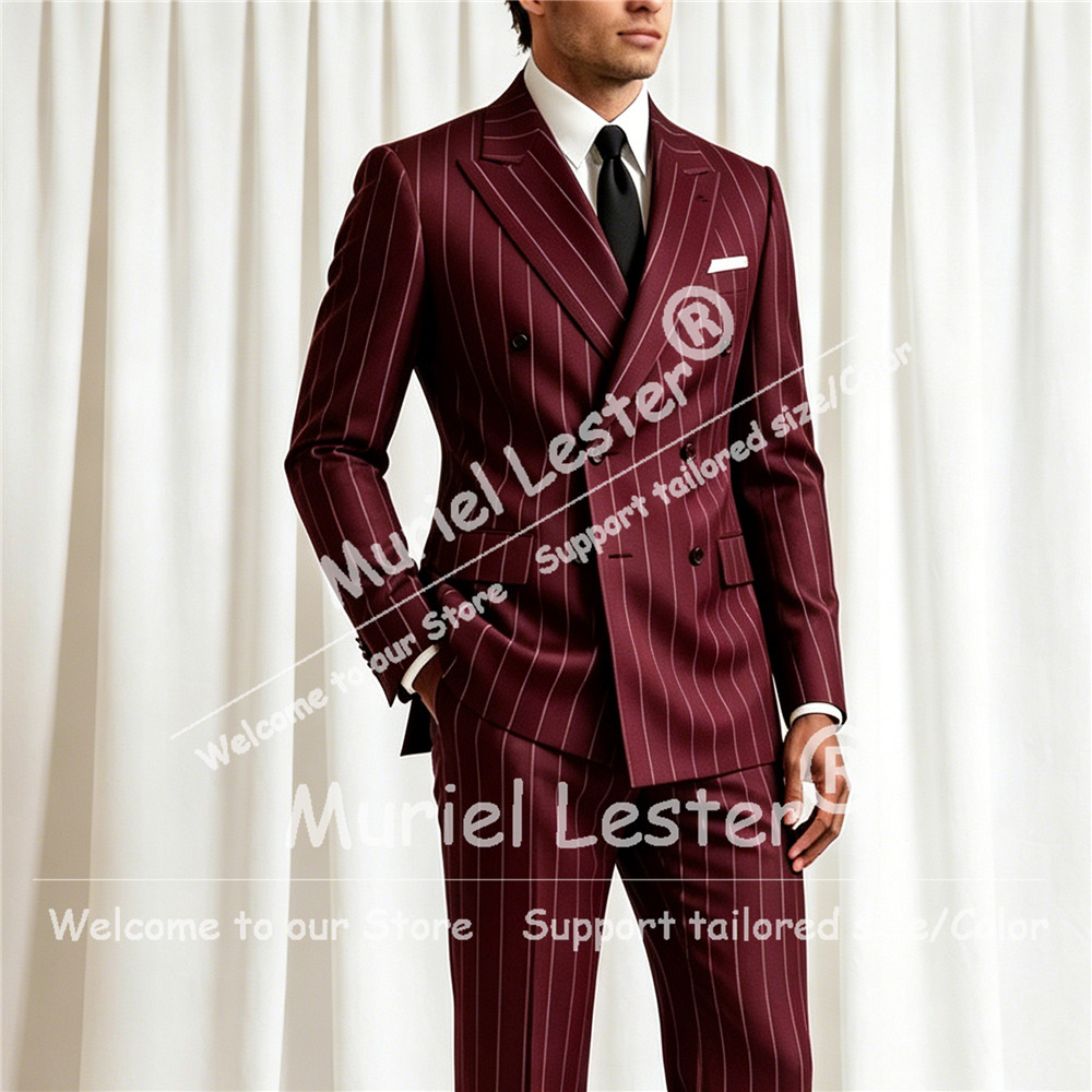 Men'S Formal Attire - 우아한 스트라이프 수트 남성 2피스 세트