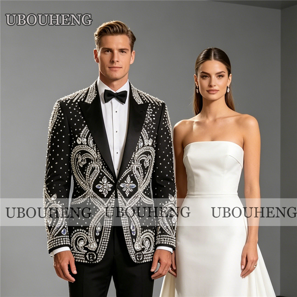 Men Formal Party Wear Outfit - 남성용 고급 웨딩 수트, 다이아몬드 비즈