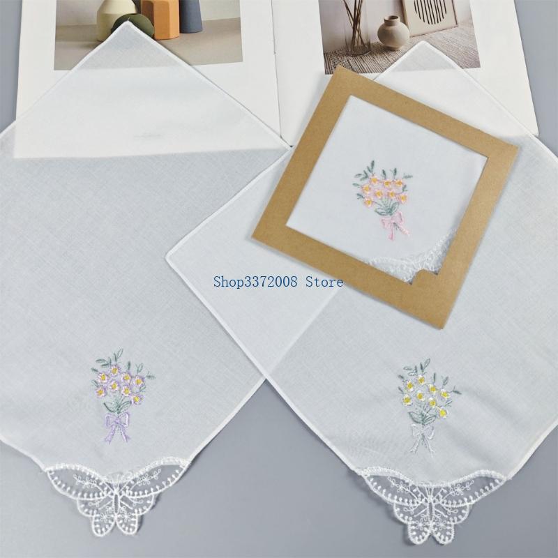 착색된 꽃 수를 놓은 면 손수건 우아한 레이스 가장자리 - Monogrammed Handkerchief 리뷰 및 가격