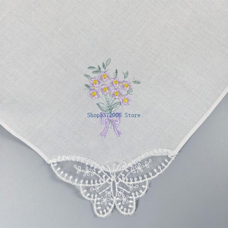 착색된 꽃 수를 놓은 면 손수건 우아한 레이스 가장자리 - Monogrammed Handkerchief 리뷰 및 가격