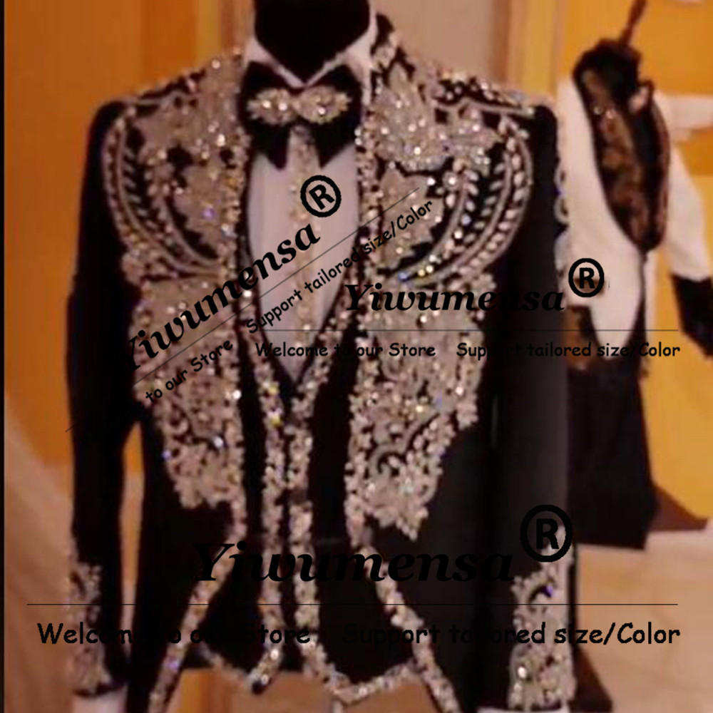 이탈리아 디자인 정장 남성용 웨딩 크리스탈 비딩 프롬  - Men Formal Party Wear Outfit 리뷰 및 가격