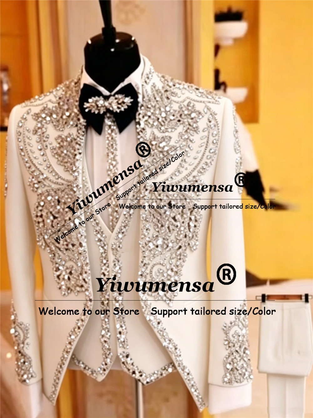 이탈리아 디자인 정장 남성용 웨딩 크리스탈 비딩 프롬  - Men Formal Party Wear Outfit 리뷰 및 가격
