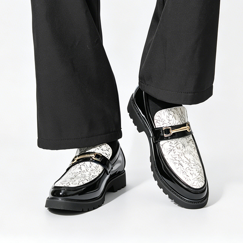 남성 투톤 대나무 프린트 에나멜 가죽 로퍼 메탈 호스빗 - Men'S Formal Attire 리뷰 및 가격