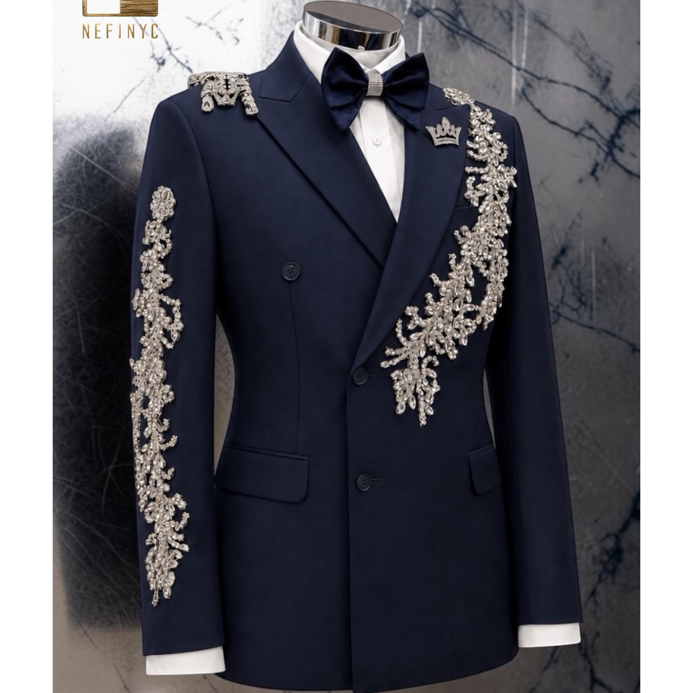 유니크 디자인 비즈 스톤 장식 슬림핏 숄 라벨 자켓 팬 - Unique Men'S Formal Wear 리뷰 및 가격