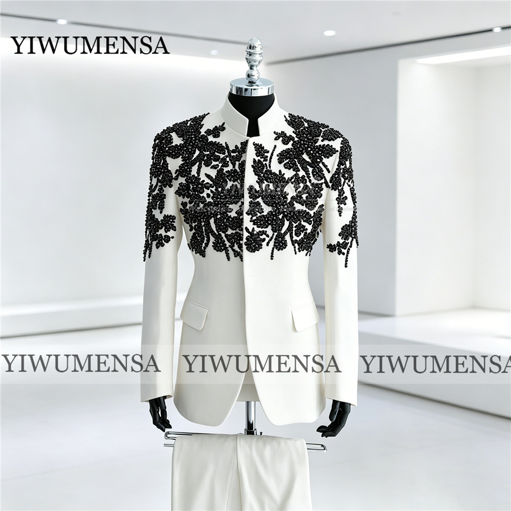 독특한 웨딩 수트 남성용 비딩 스톤 아플리케 프롬 블레 - Unique Men'S Formal Wear 리뷰 및 가격