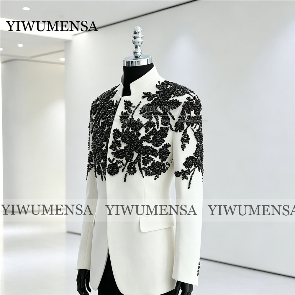 독특한 웨딩 수트 남성용 비딩 스톤 아플리케 프롬 블레 - Unique Men'S Formal Wear 리뷰 및 가격