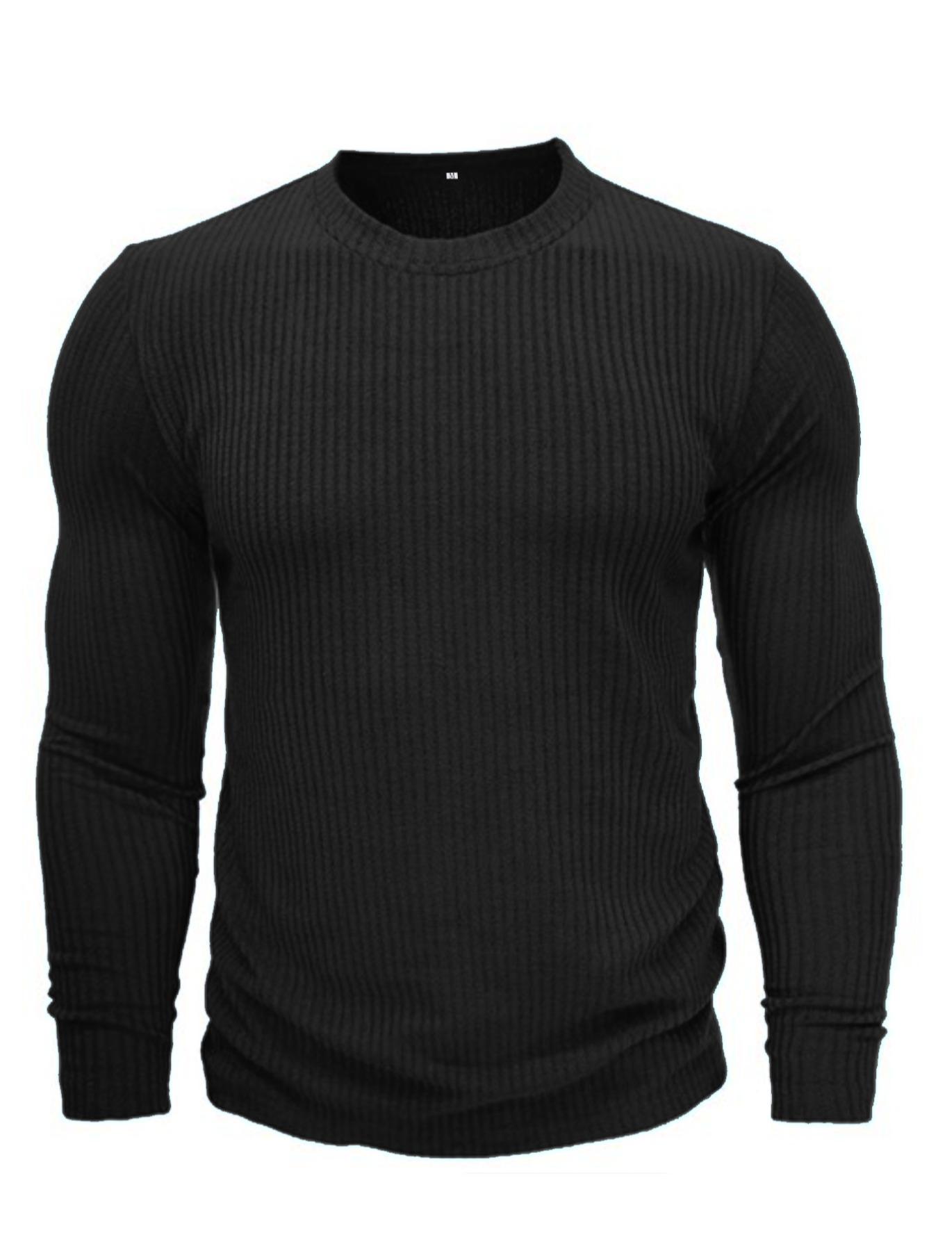 남성용 라운드넥 긴팔 니트 티셔츠, 단색 풀오버 스웨터 - Men Formal Wear Top 리뷰 및 가격
