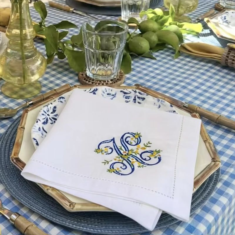 신상품 100% 순수 린넨 레몬 자수 모노그램 냅킨,  - Monogrammed Handkerchief 리뷰 및 가격