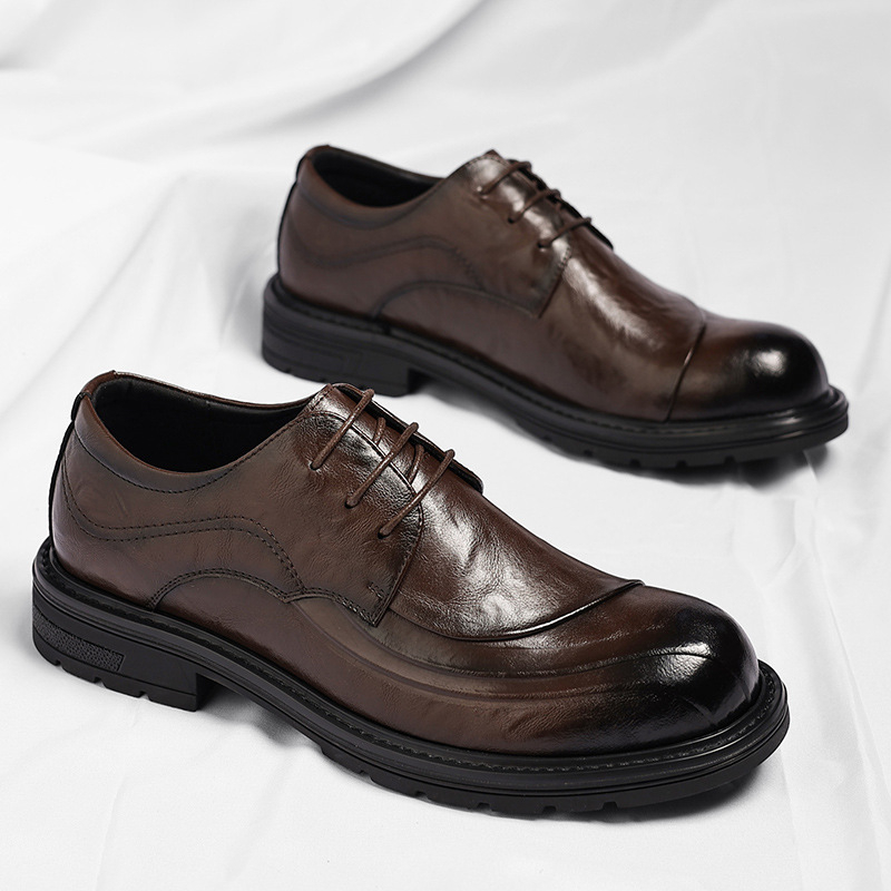 브라운 광택 가죽 레이스업 청키 솔 정장 비즈니스 오피 - Formal Wear For Men In Wedding 리뷰 및 가격