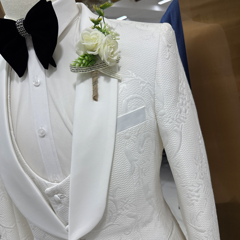 남성 웨딩 정장 화이트 3피스 세트 자카드 재킷 조끼  - Formal Wear For Men In Wedding 리뷰 및 가격