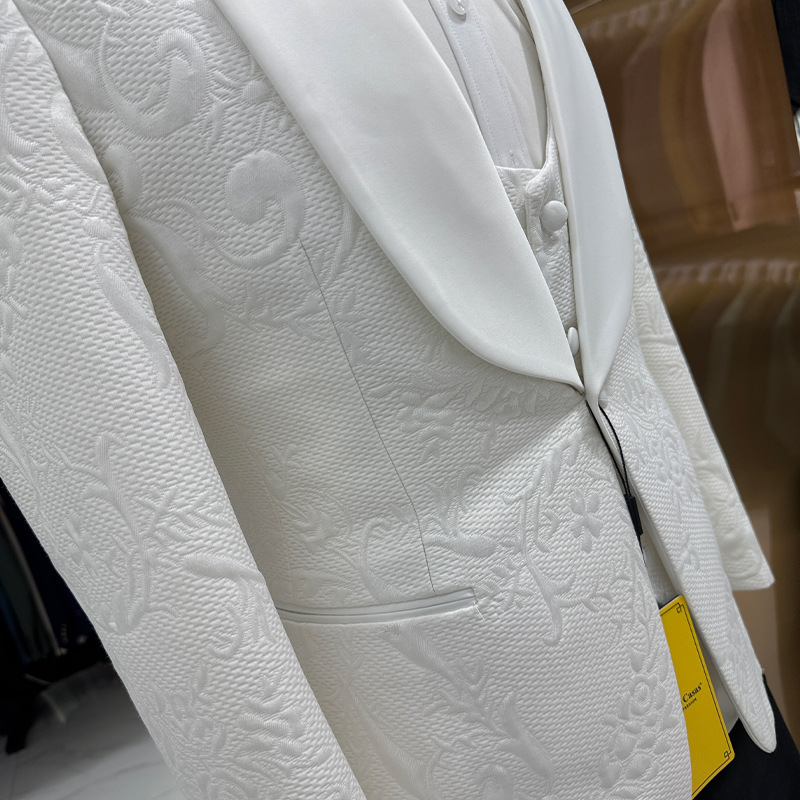 남성 웨딩 정장 화이트 3피스 세트 자카드 재킷 조끼  - Formal Wear For Men In Wedding 리뷰 및 가격