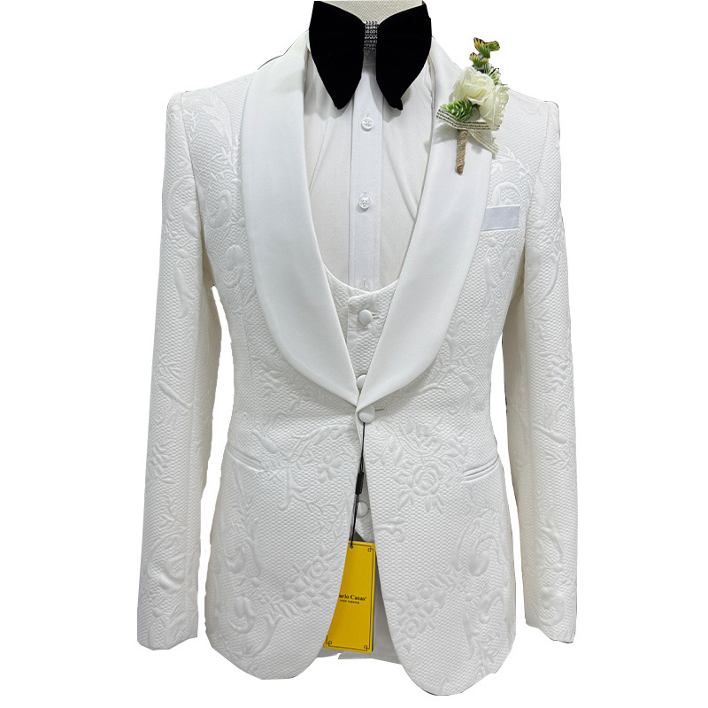 남성 웨딩 정장 화이트 3피스 세트 자카드 재킷 조끼  - Formal Wear For Men In Wedding 리뷰 및 가격