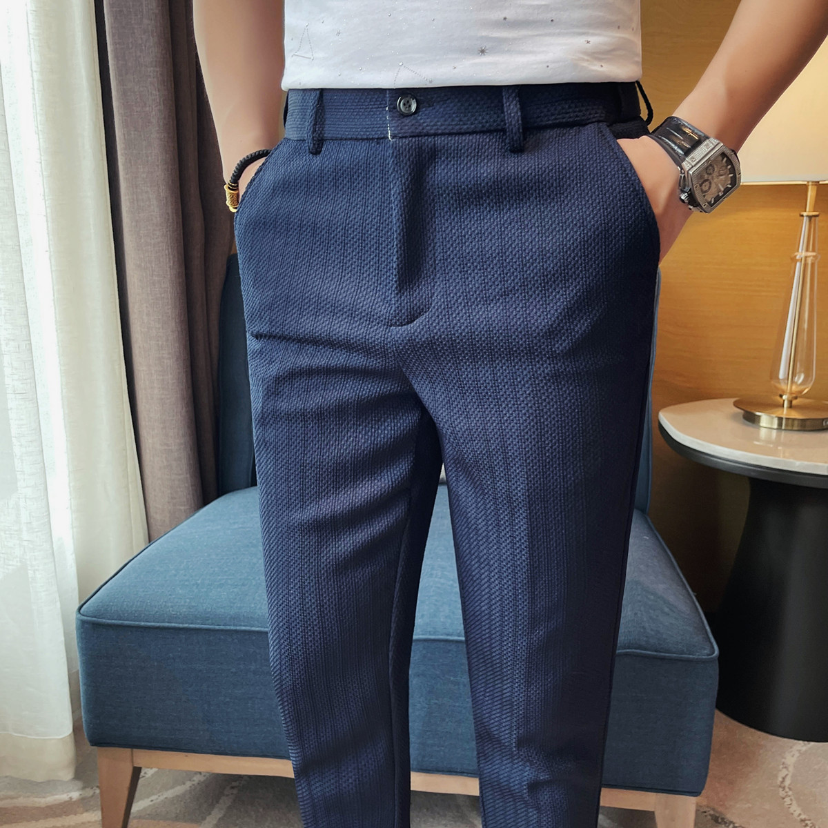 2025 봄 여름 신사복 얇은 줄무늬 캐주얼 바지 패션 - Young Men Formal Wear 리뷰 및 가격