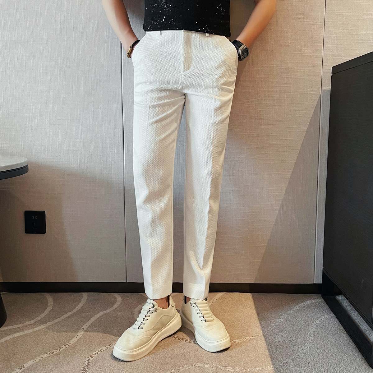 2025 봄 여름 신사복 얇은 줄무늬 캐주얼 바지 패션 - Young Men Formal Wear 리뷰 및 가격