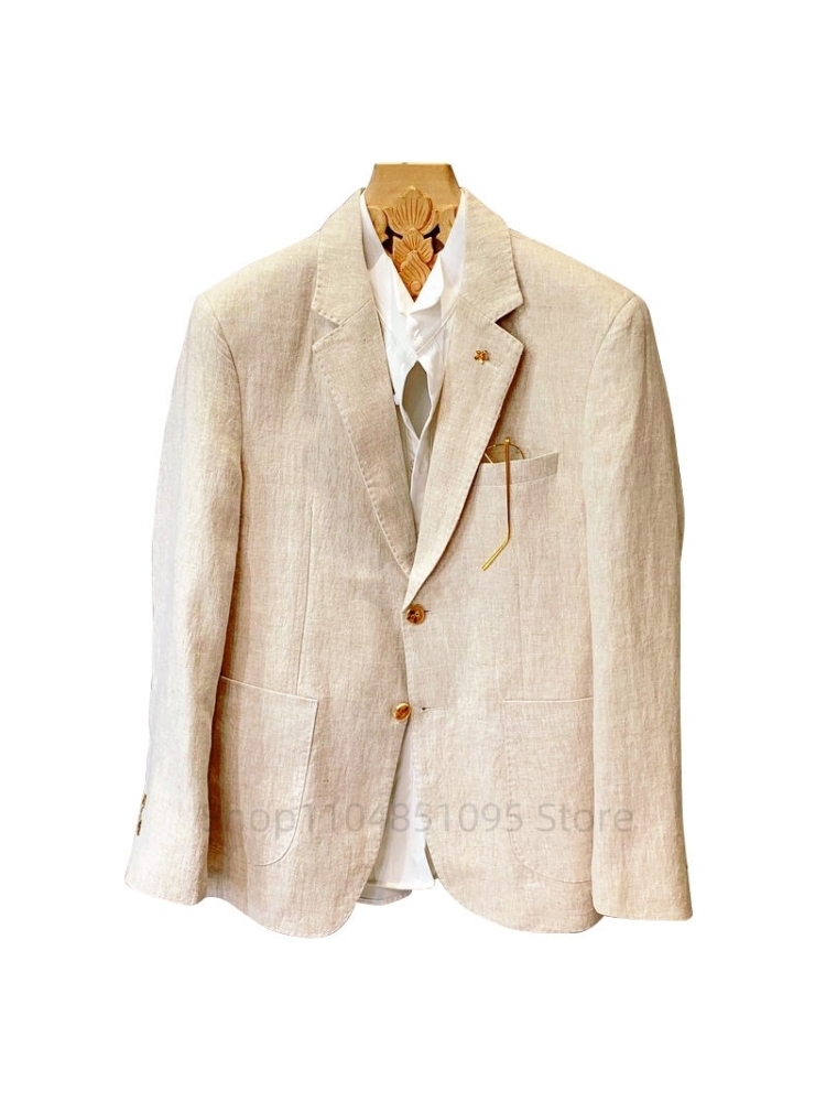 베이지 남성 정장 리넨 블레이저 재킷 비즈니스 캐주얼  - Men Formal Wear Top 리뷰 및 가격