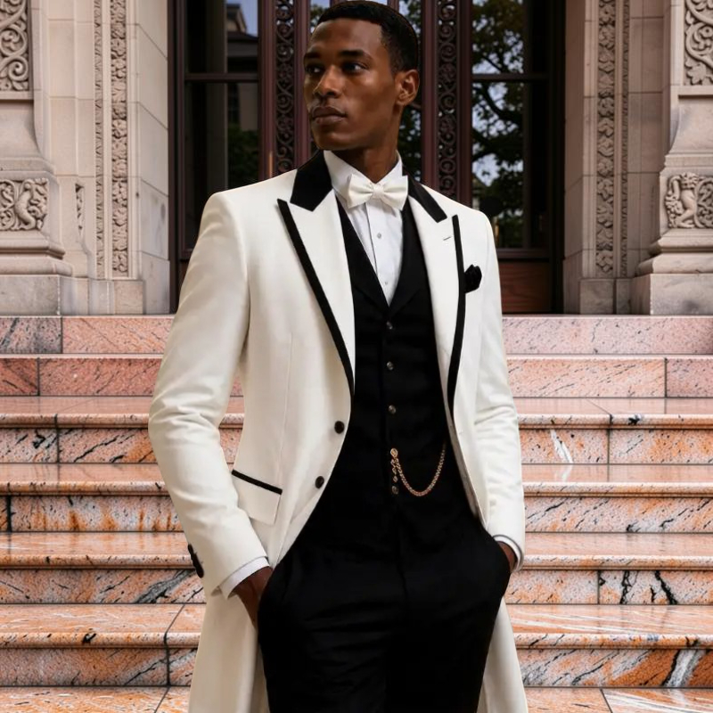 남성용 슬림핏 롱 그룸 턱시도 재킷 3피스 웨딩 정장, - Formal Wear For Men In Wedding 리뷰 및 가격