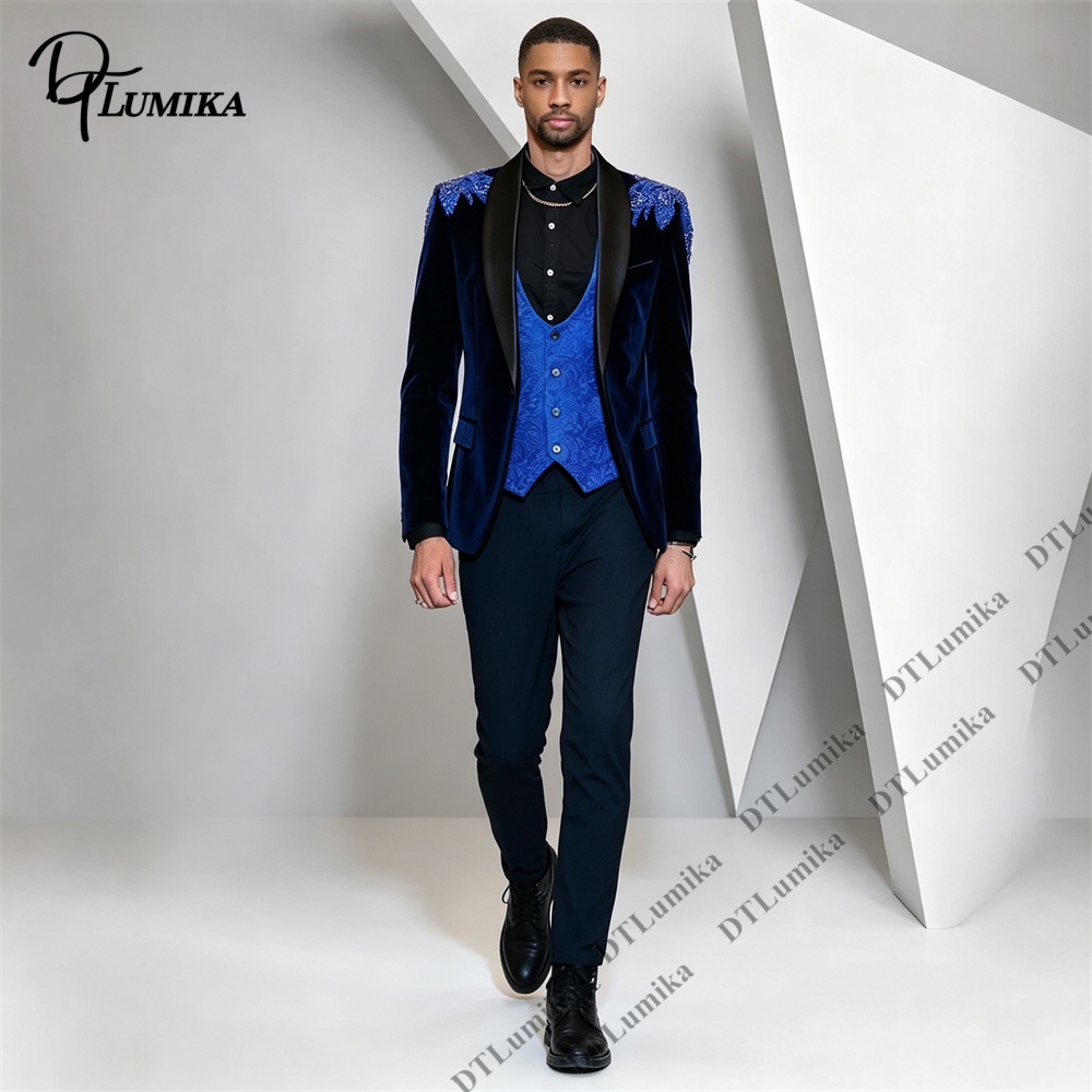 Peagent Men 3 피스 벨벳 슈트 블랙 새틴 라 - Formal Wear For Men In Wedding 리뷰 및 가격