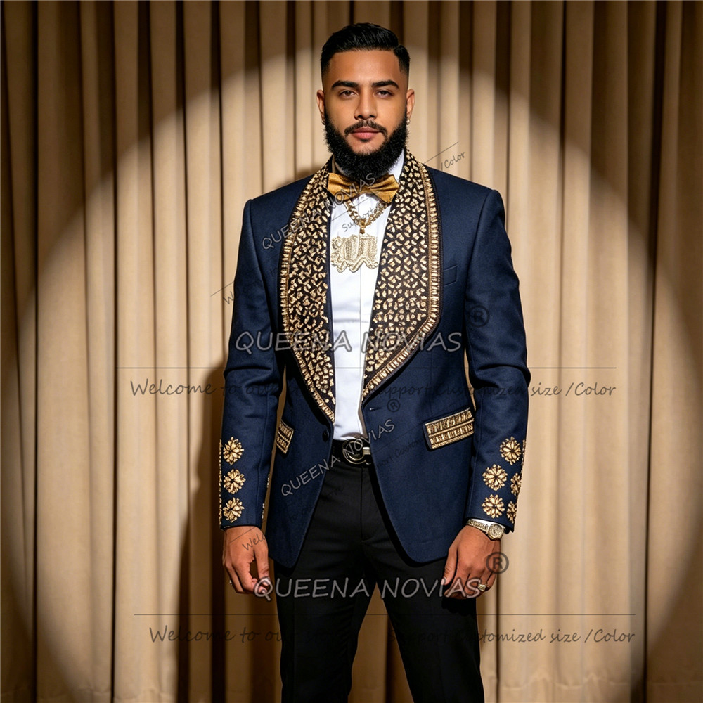 남성용 고급 웨딩 턱시도, 골드 주얼리 스톤 장식 프롬 - Men Formal Party Wear Outfit 리뷰 및 가격